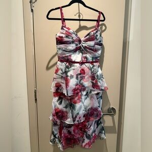 Marchesa Notte Red and White Floral Dress